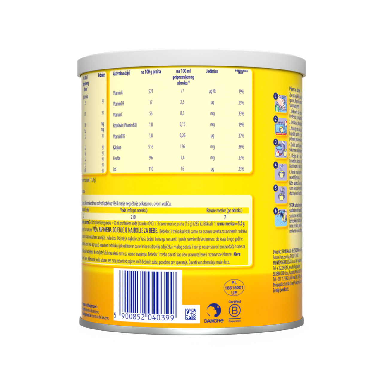 Bebelac® 3 Prah za pripremu mlečnog napitka za malu decu iznad 12 meseci 400 g - zadnja strana pakovanja 