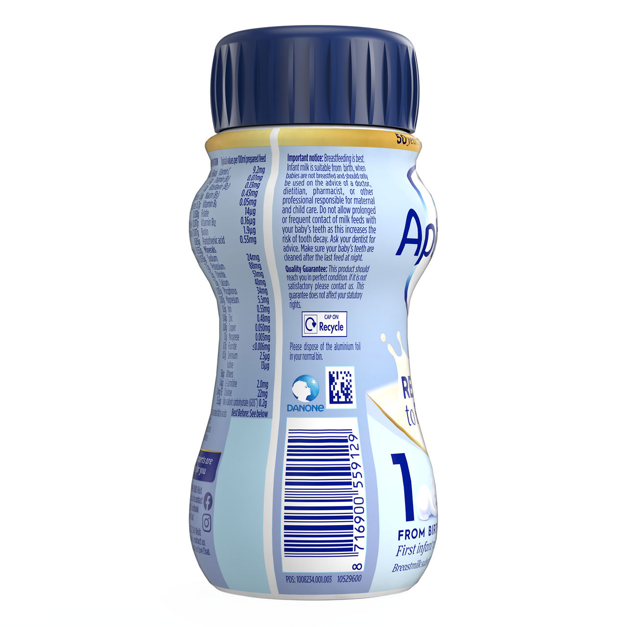 Aptamil® 1 Početno mleko za odojčad spremno za hranjenje od rođenja 200 ml - desna strana pakovanja
