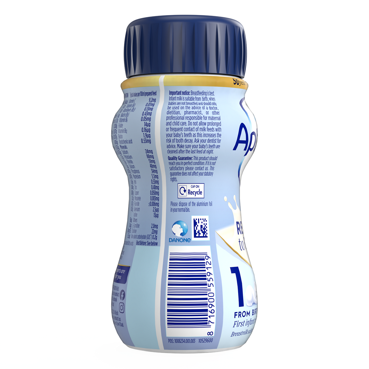 Aptamil® 1 Početno mleko za odojčad spremno za hranjenje od rođenja 200 ml - desna strana pakovanja