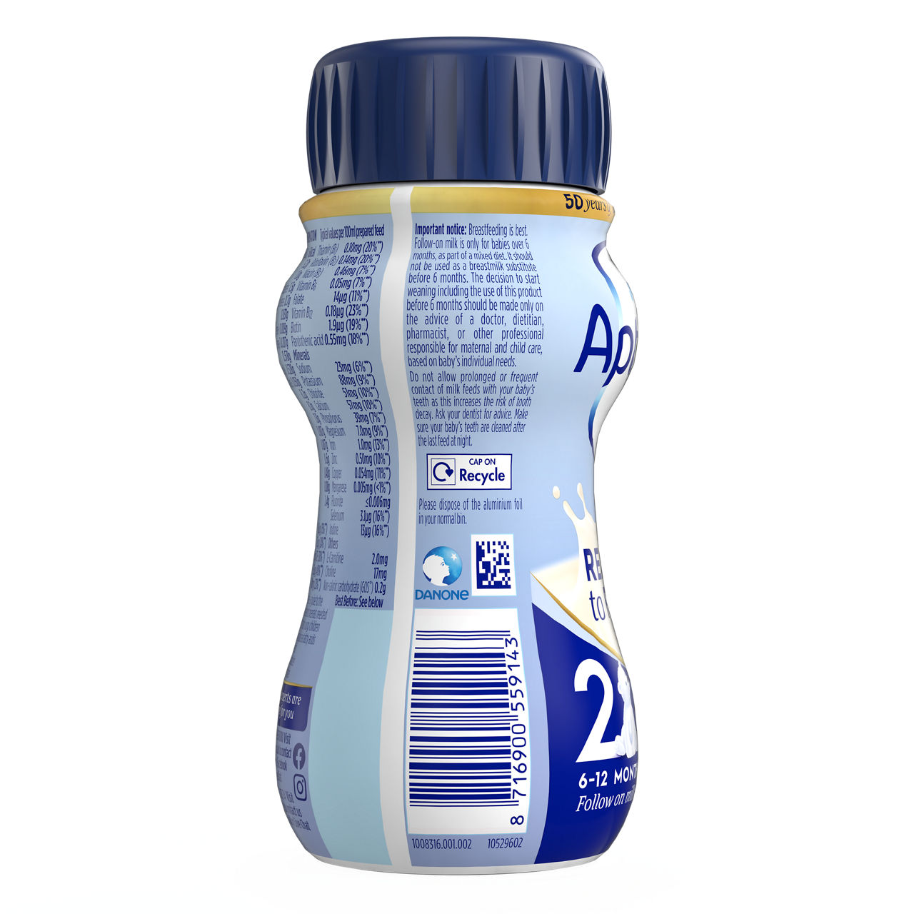 Aptamil® 2 Prelazno mleko za odojčad spremno za upotrebu od 6-12 meseci 200 ml - desna strana pakovanja