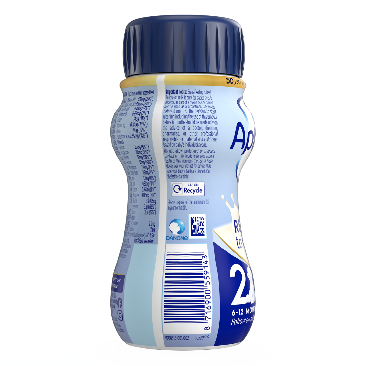 Aptamil® 2 Prelazno mleko za odojčad spremno za upotrebu od 6-12 meseci 200 ml - desna strana pakovanja