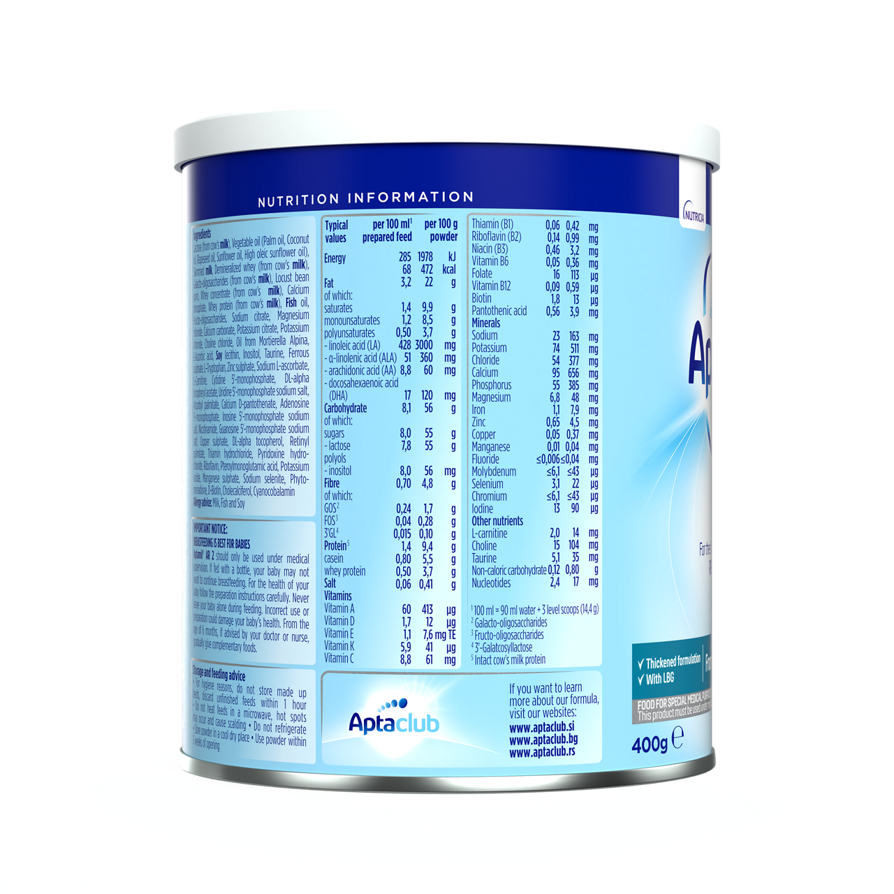 Aptamil® AR 2 400 g - desna strana pakovanja