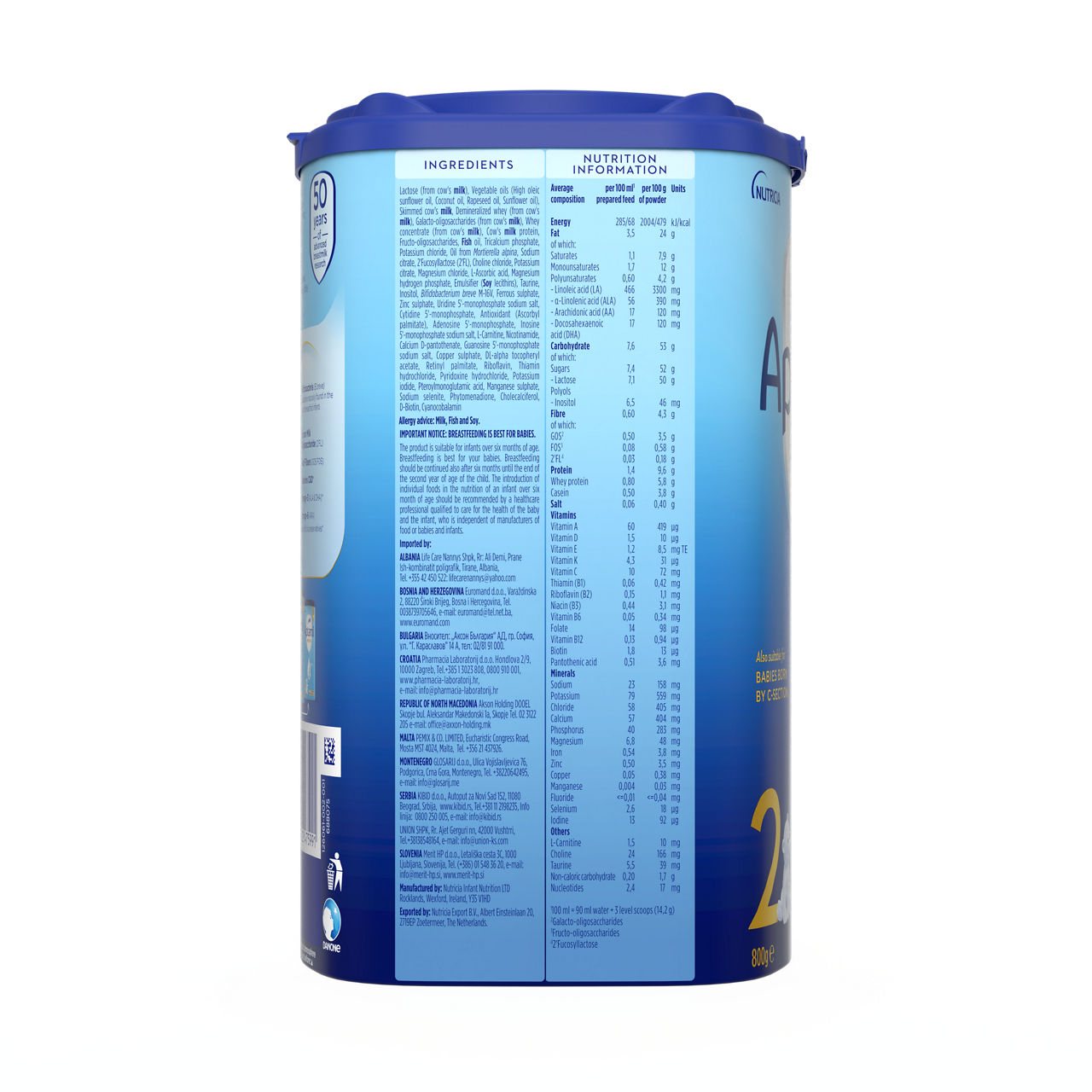 Aptamil® 2 CESAR BIOTIK Prelazno mleko za odojčad 800 g - desna strana pakovanja 
