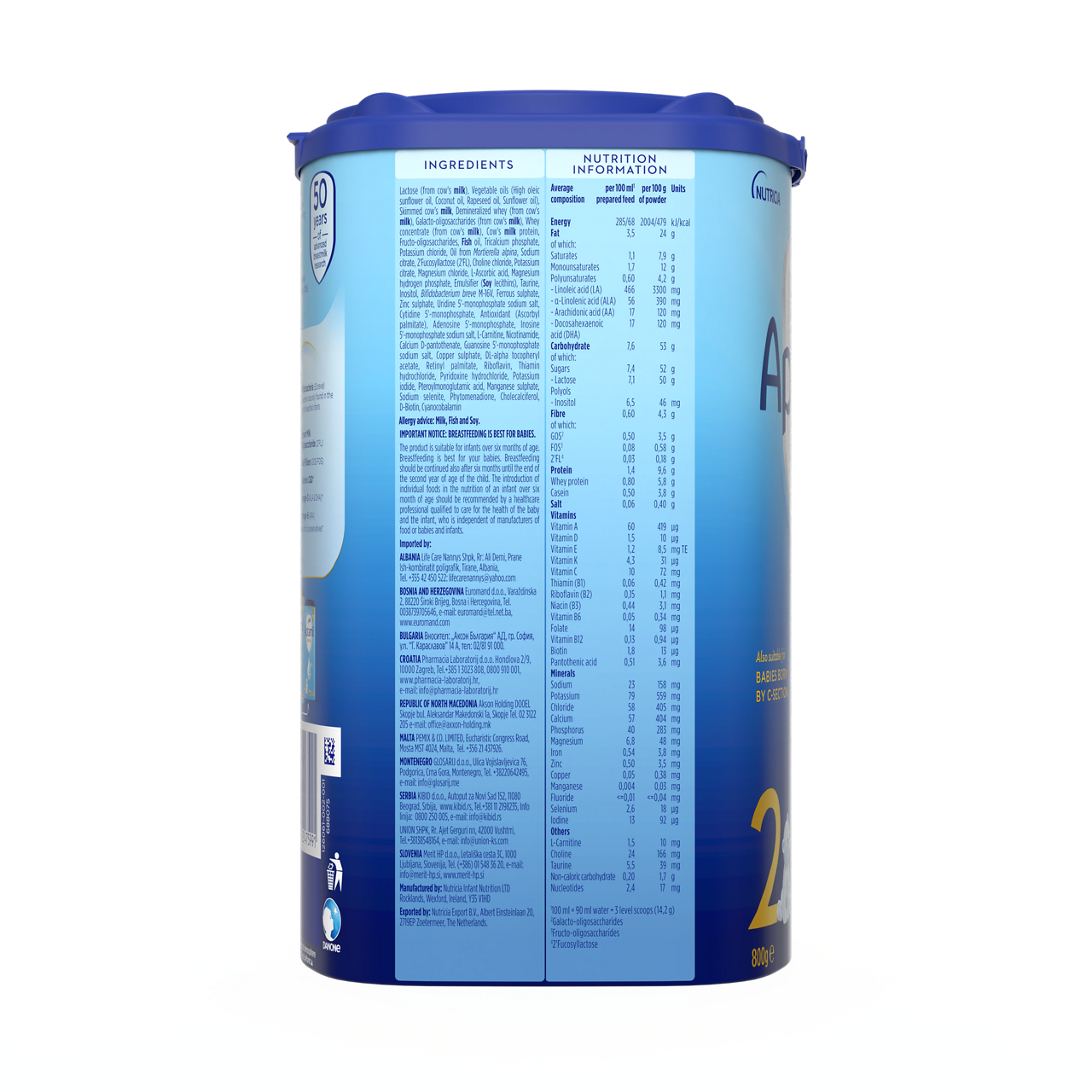Aptamil® 2 CESAR BIOTIK Prelazno mleko za odojčad 800 g - desna strana pakovanja 