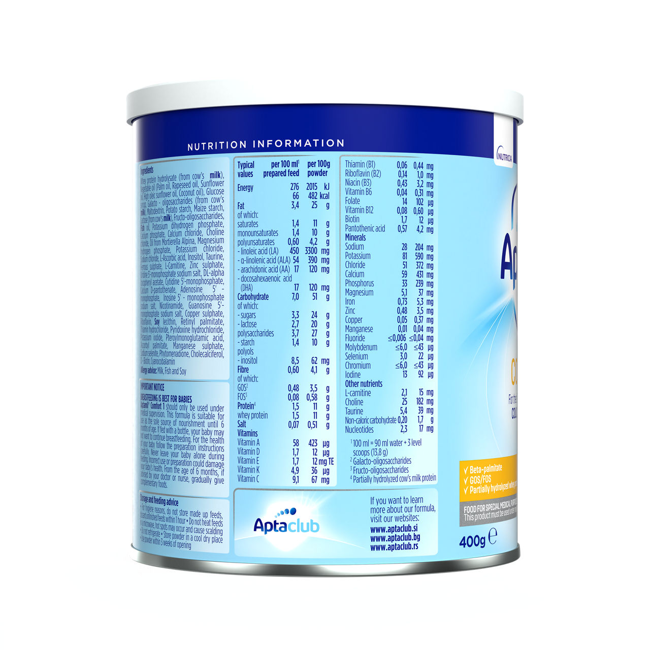 Aptamil® Comfort 1 400 g - desna strana pakovanja