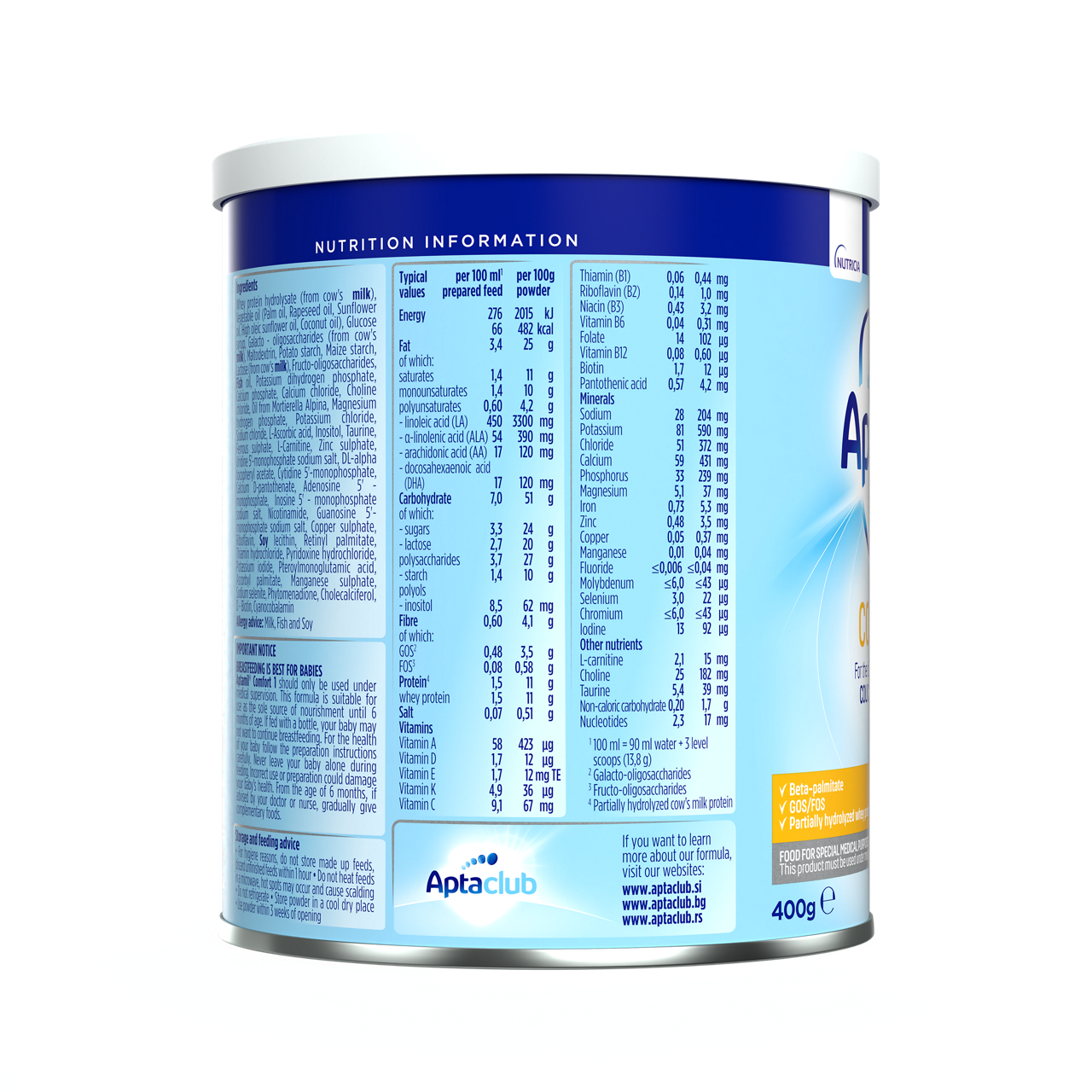 Aptamil® Comfort 1 400 g - desna strana pakovanja