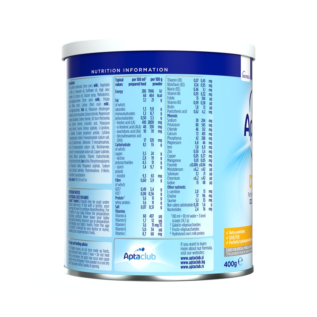 Aptamil® Comfort 2 400 g - desna strana pakovanja