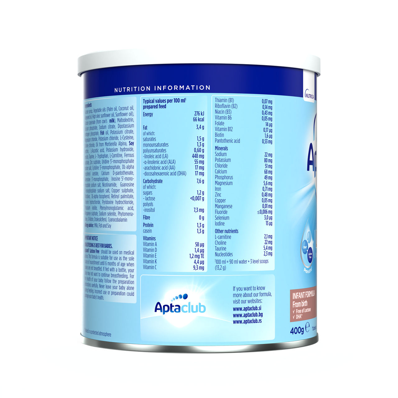 Aptamil® Bez Laktoze (LF) 400 g - desna strana pakovanja