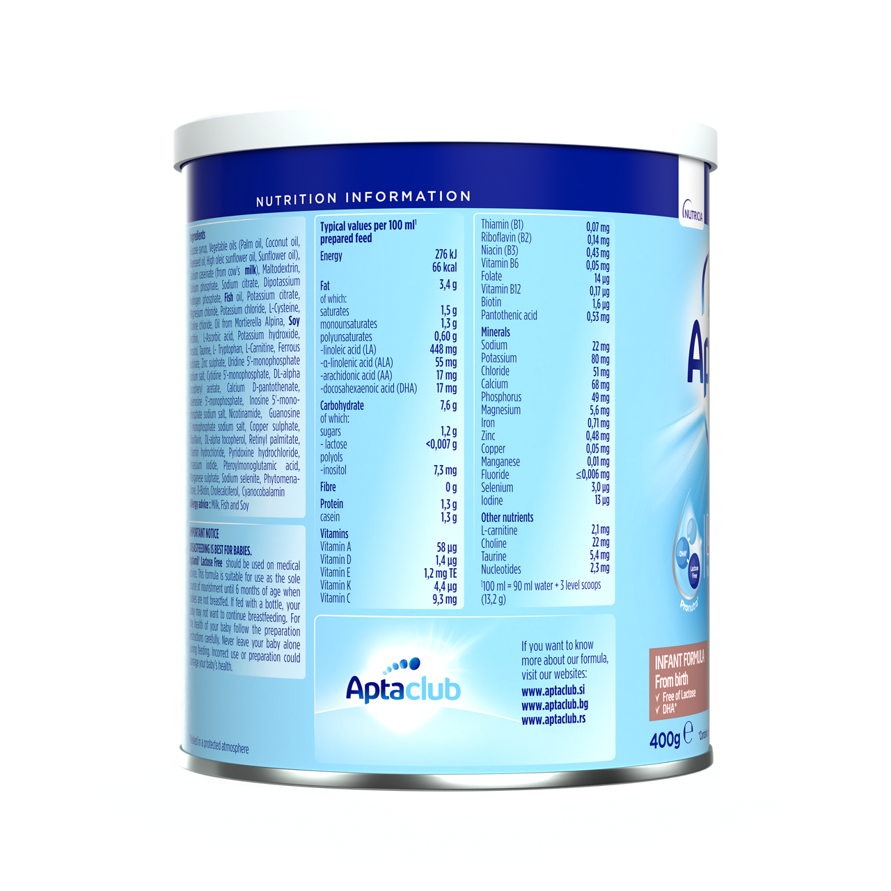 Aptamil® Bez Laktoze (LF) 400 g - desna strana pakovanja