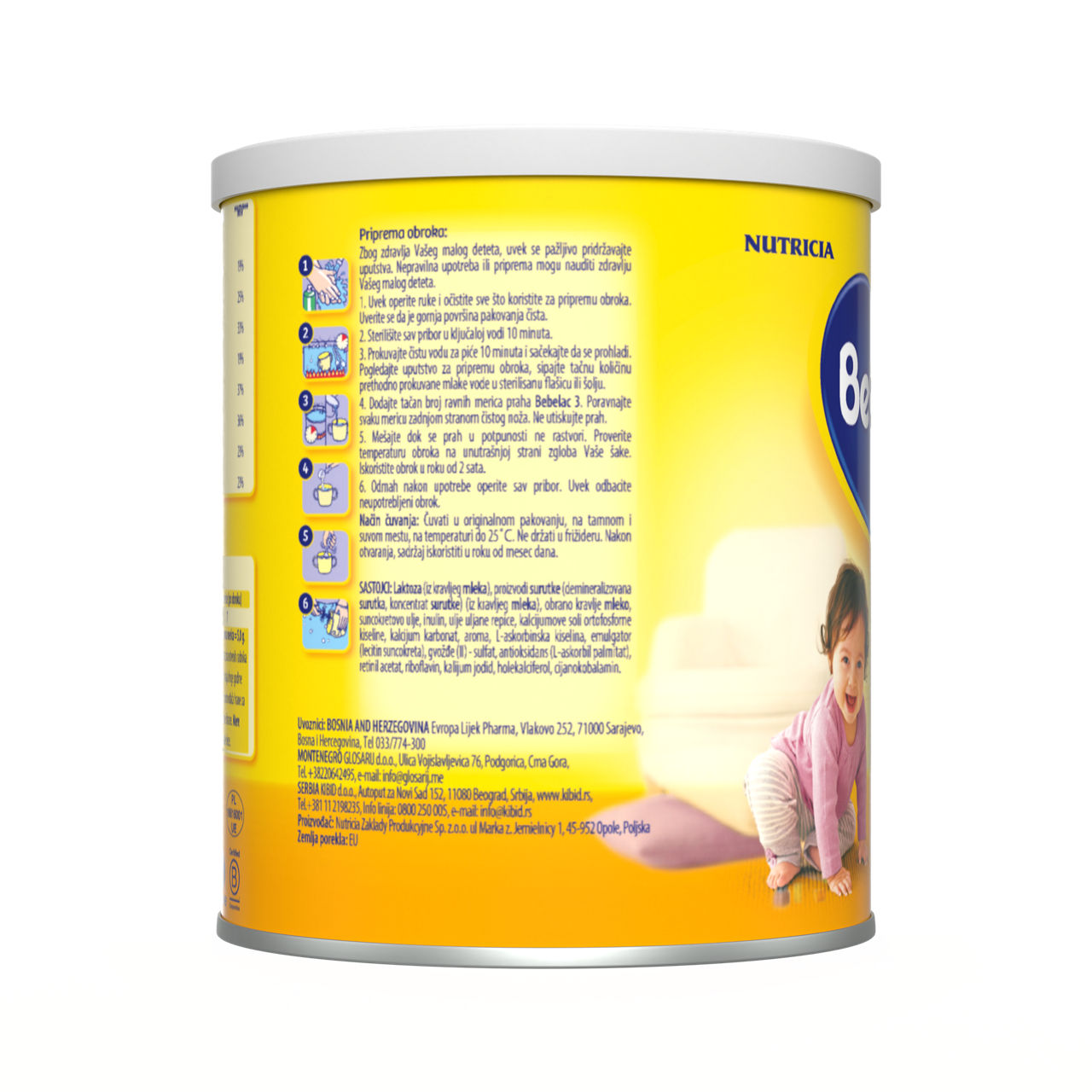 Bebelac® 3 Prah za pripremu mlečnog napitka za malu decu iznad 12 meseci 400 g - desna strana pakovanja 