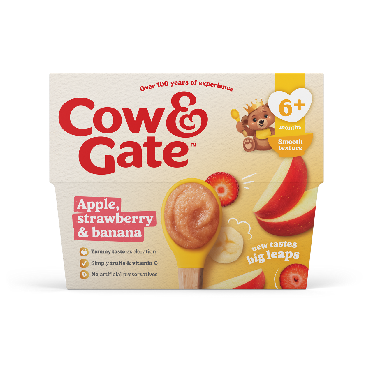Cow & Gate Apple Strawberry & Banana Baby Food Fruit Pot Multipack, 6+ Months, 4x100g