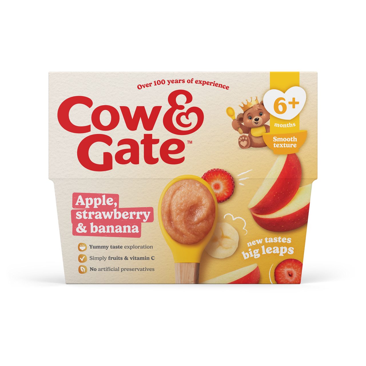 Cow & Gate Apple Strawberry & Banana Baby Food Fruit Pot Multipack, 6+ Months, 4x100g