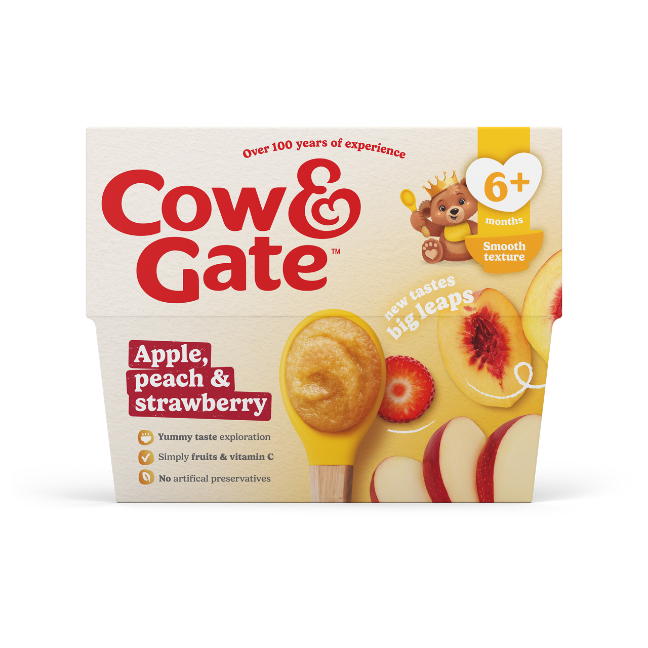 Cow & Gate Apple Peach & Strawberry Baby Food Fruit Pot Multipack, 6+ Months, 4x100g