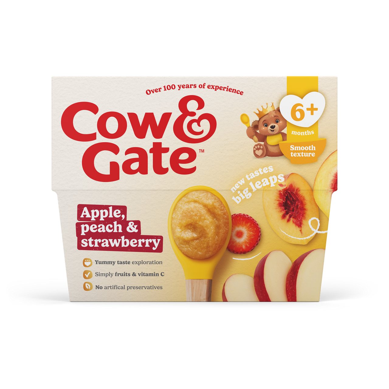 Cow & Gate Apple Peach & Strawberry Baby Food Fruit Pot Multipack, 6+ Months, 4x100g