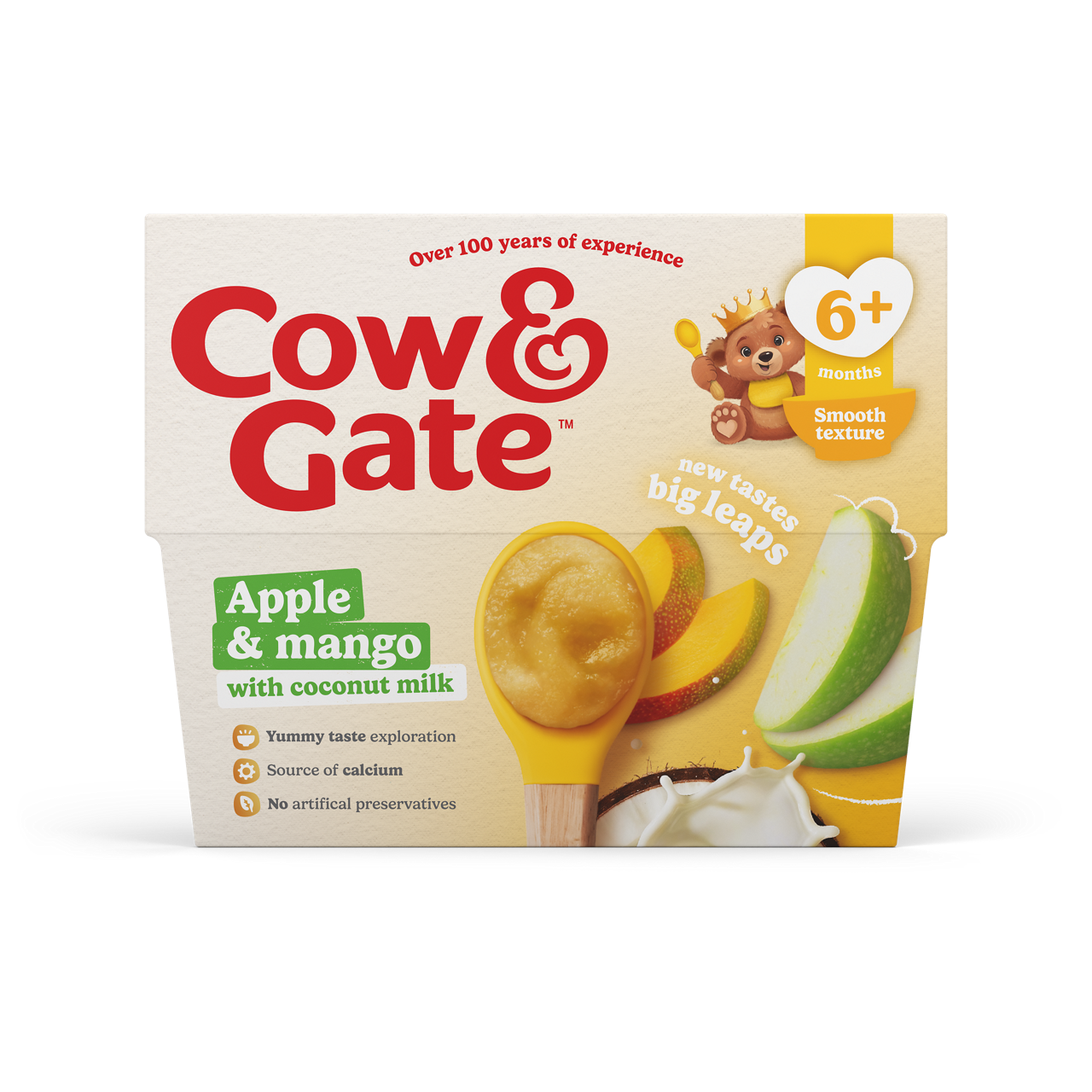 Cow & Gate Apple & Mango with Coconut Milk Baby Food Pot Multipack, 6+ Months, 4x95g