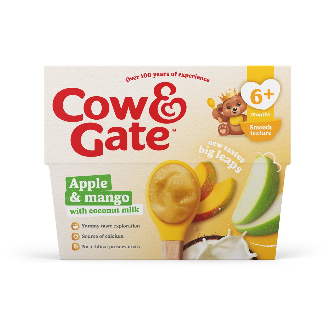 Cow & Gate Apple & Mango with Coconut Milk Baby Food Pot Multipack, 6+ Months, 4x95g