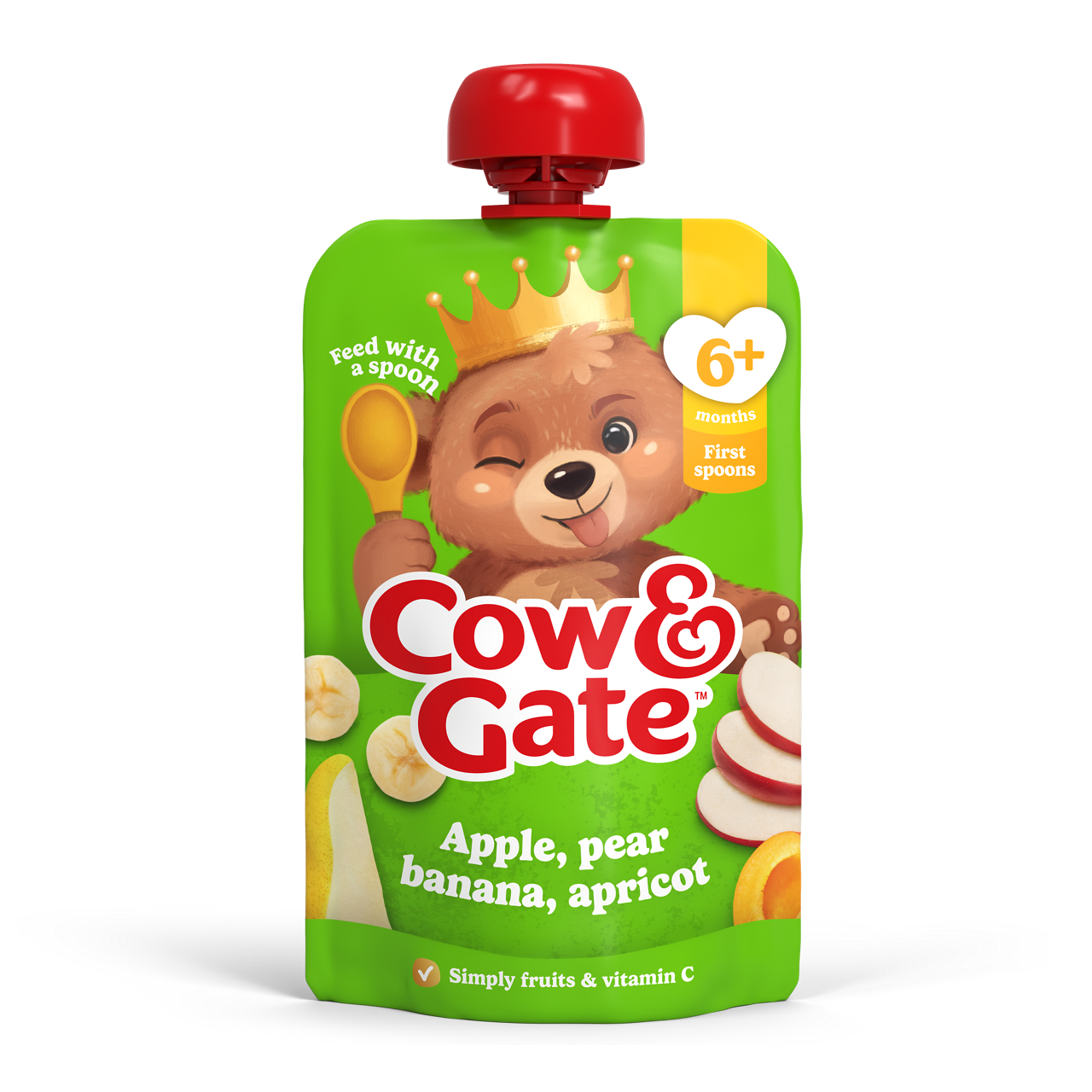 Cow & Gate Fruit Pouch Apple Pear Banana & Apricot Baby Food Snack, 6+ Months, 100g