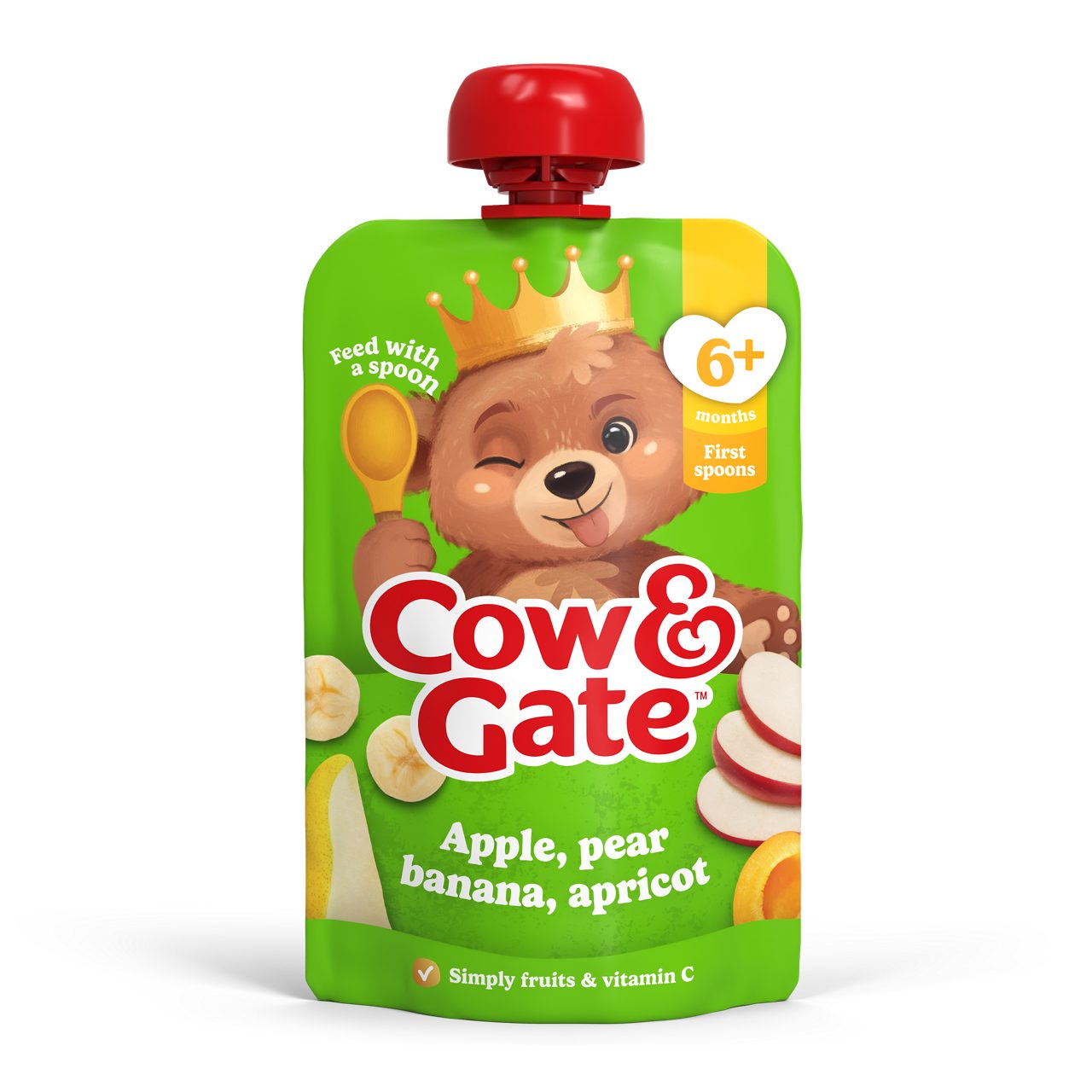 Cow & Gate Fruit Pouch Apple Pear Banana & Apricot Baby Food Snack, 6+ Months, 100g