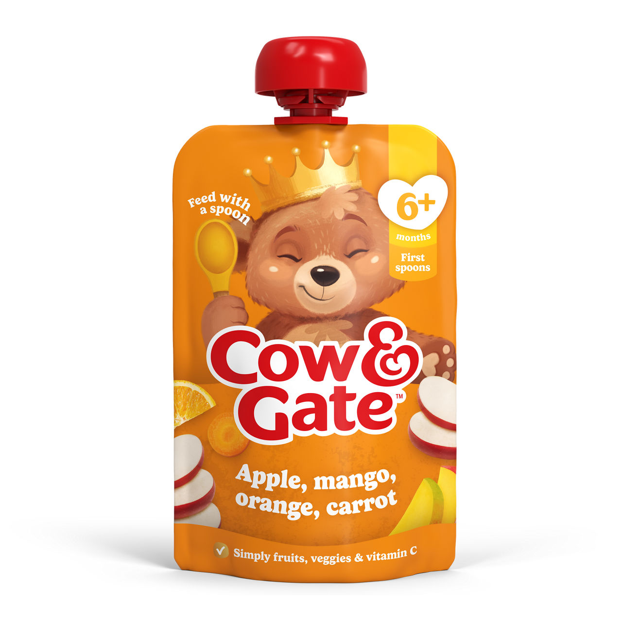 Cow & Gate Fruit Pouch Apple Mango Orange & Carrot Baby Food Snack, 6+ Months, 100g