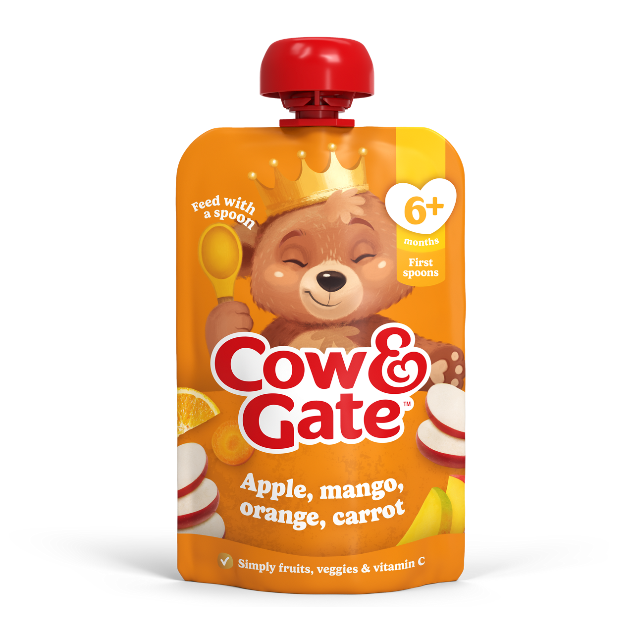 Cow & Gate Fruit Pouch Apple Mango Orange & Carrot Baby Food Snack, 6+ Months, 100g
