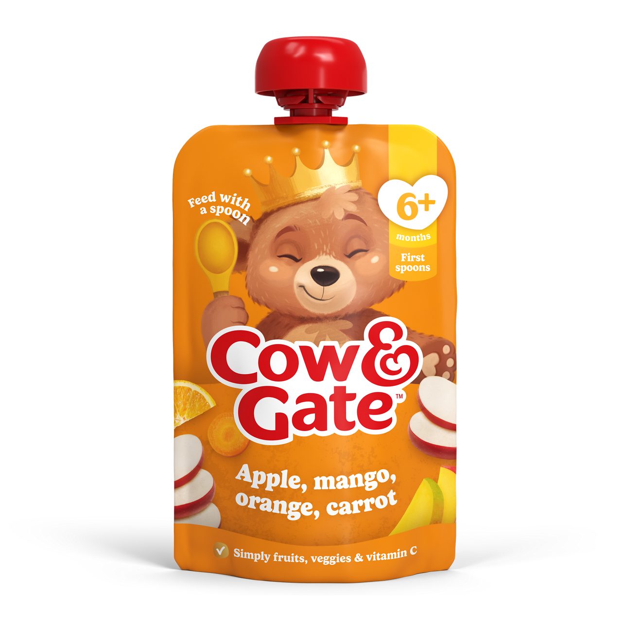 Cow & Gate Fruit Pouch Apple Mango Orange & Carrot Baby Food Snack, 6+ Months, 100g