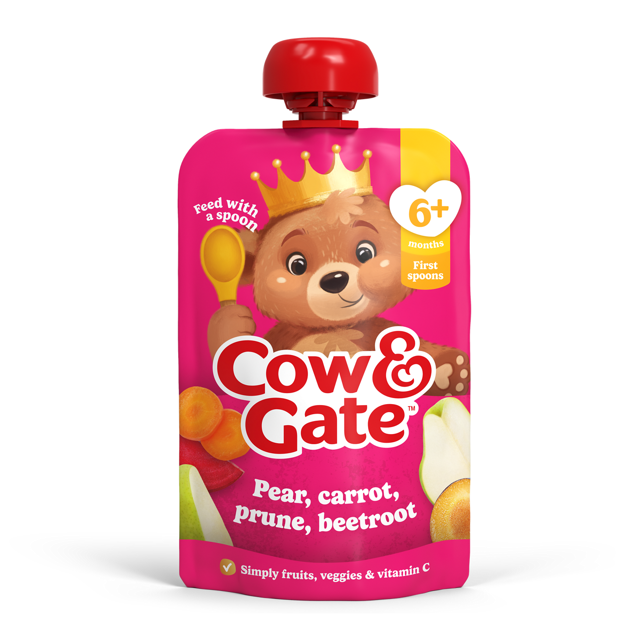 Cow & Gate Fruit Pouch Pear Carrot Prune & Beetroot Baby Food Snack, 6+ Months, 100g