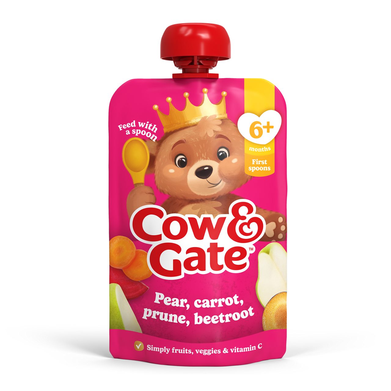 Cow & Gate Fruit Pouch Pear Carrot Prune & Beetroot Baby Food Snack, 6+ Months, 100g