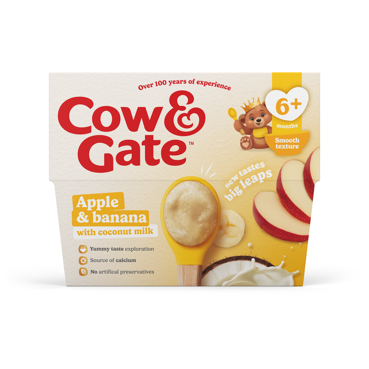 Cow & Gate Apple & Banana with Coconut Milk Baby Food Pot Multipack, 6+ Months, 4x95g