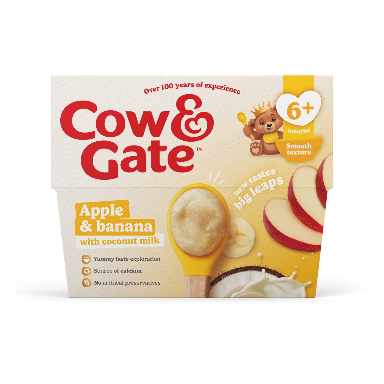 Cow & Gate Apple & Banana with Coconut Milk Baby Food Pot Multipack, 6+ Months, 4x95g