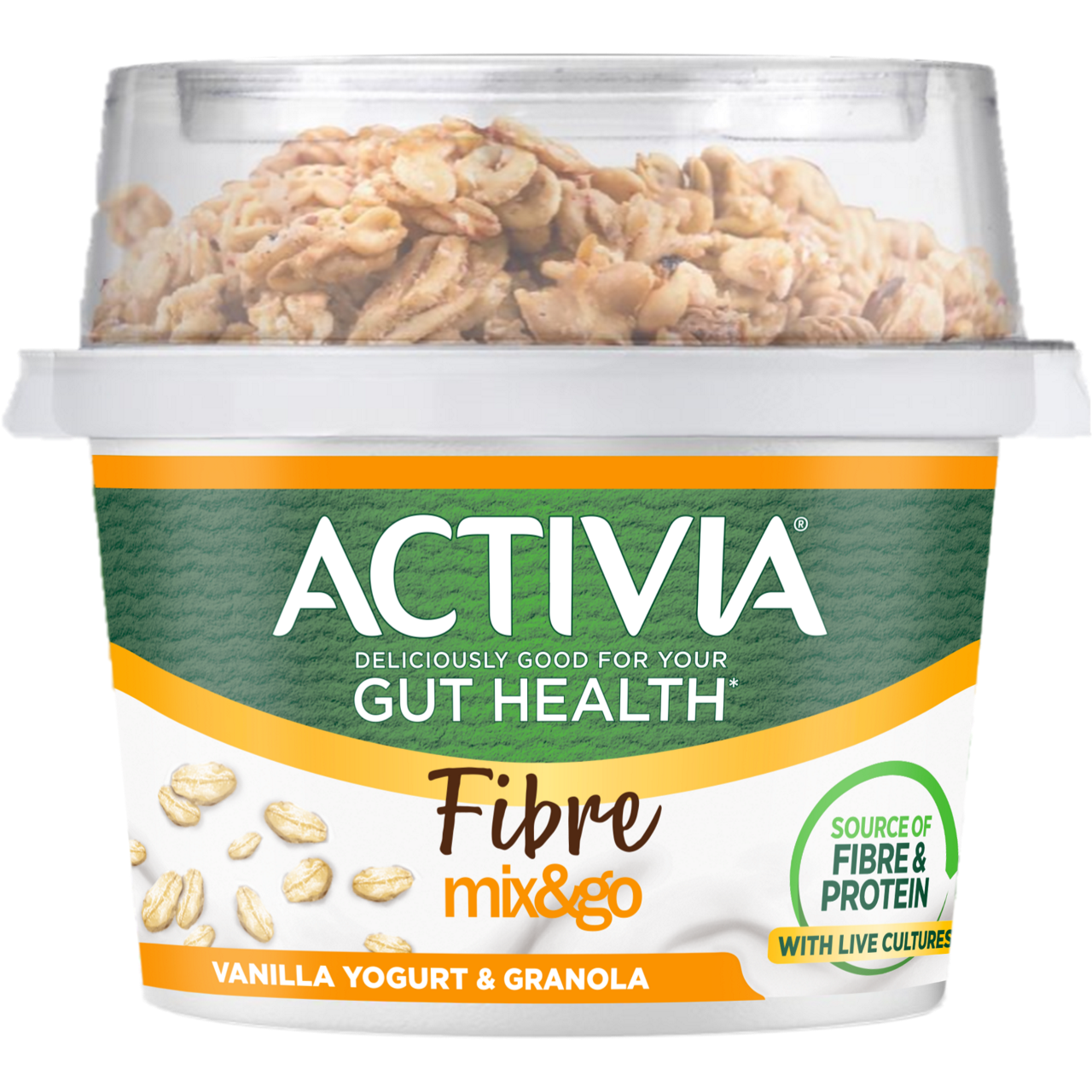 Activia Vanilla & Granola Breakfast Pot With Spoon 165g Packshot