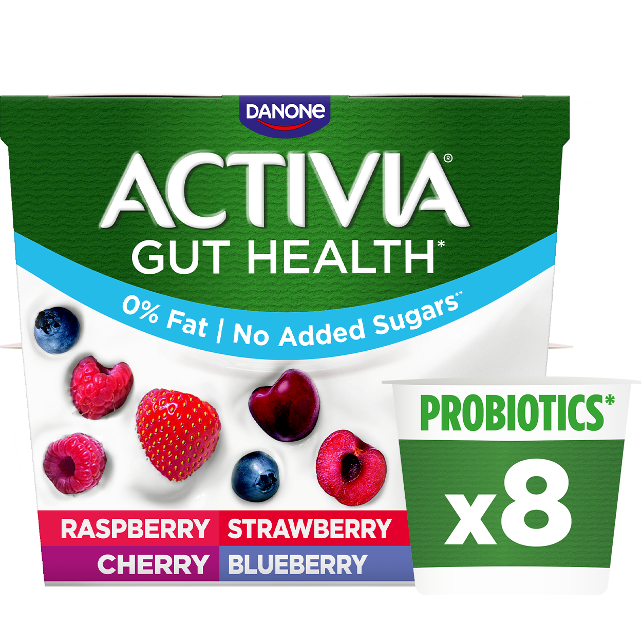 Activia 0% Fat Raspberry, Cherry, Strawberry, Blueberry Secondary Packshot