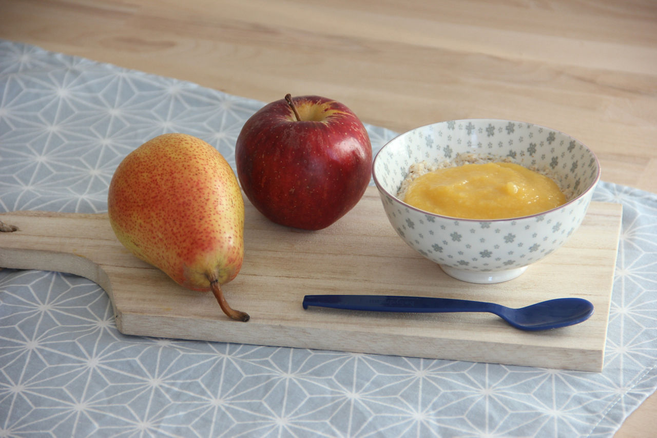 Brei Obst Früchte Getreide Wasser Rapsöl Rezept Baby 6-12 Monate