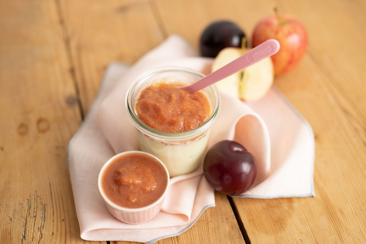 Brei Apfel Zwetschgen Getreide Milchnahrung Milch Rezept Baby 6-12 Monate