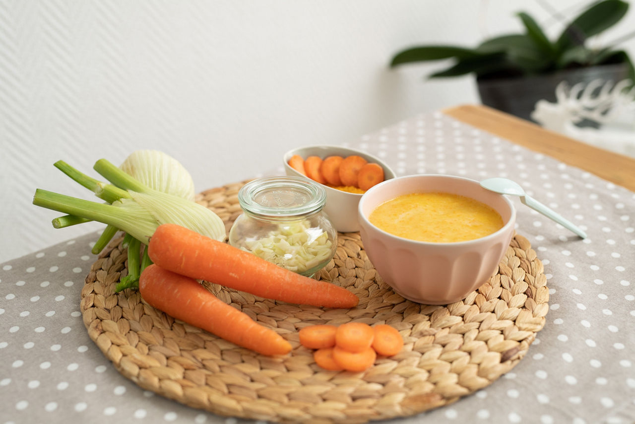 Brei Möhren Fenchel Getreide Wasser Rapsöl Rezept Baby 6-12 Monate