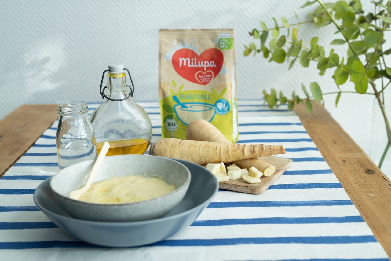 Brei mit Pastinaken Getreide Wasser Rapsöl Rezept Baby 6-12 Monate