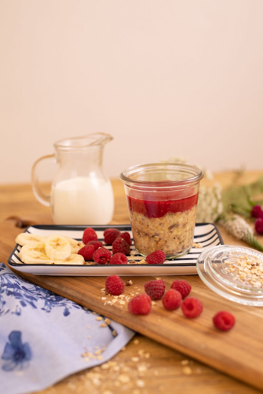 Kindermüsli Himbeeren Banane Milch Kindermilch Rezept Baby 6-12 Monate