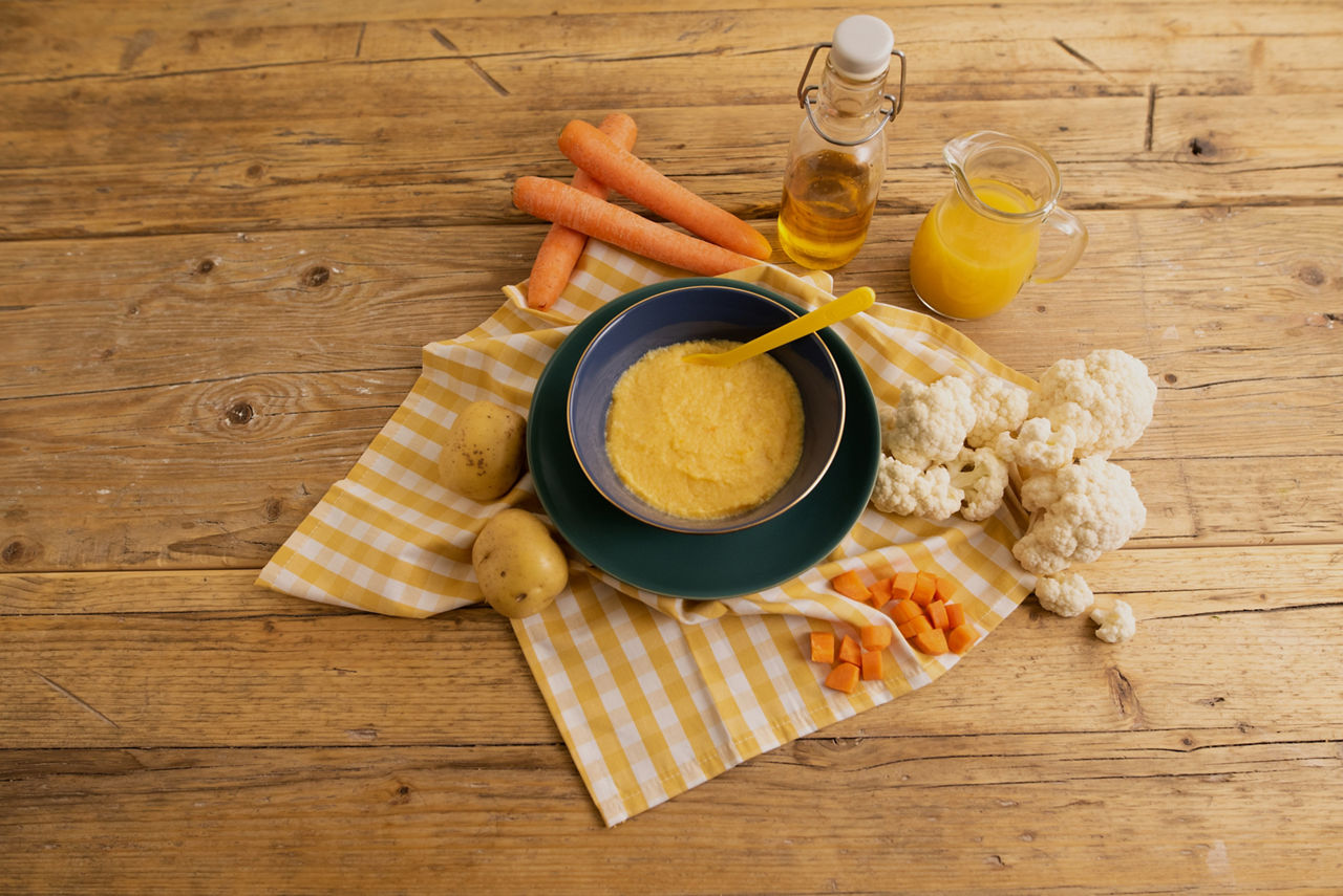 Topping Blumenkohl Karotte Rapsöl Rezept Brei Baby 6-12 Monate