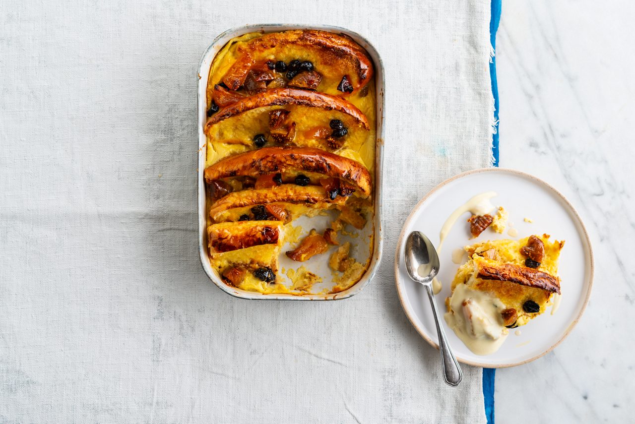 B9E36255-5DDA-4291-9291D27A3E9B0B8B<br>A_GFY_NA_Master_Recipe_Image_BreadAndButterPudding__Drinks_NA_Soy_NA_TetraUHT_1l_HR_ horizontal-259.tif<br>Fruity Bread Pudding 
=B1A golden and delicious dessert, made with Alpro Original Soya Drink + Alpro More Fruit No Added Sugars Mango plant-based alternative to yogurt
"250g wholemeal or white bread, crusts cut off
50g dairy free spread
4 eggs, beaten
250ml Alpro Original Soya drink
200ml Alpro More Fruit No Added Sugars Mango plant-based alternative to yogurt
2 tsp vanilla extract
60g soft, ready to eat dried apricots, snipped into pieces
60g dried cherries
60g soft, ready to eat dried figs, snipped into pieces
1 large orange, zest & juice mixed
25g light golden brown sugar"
"1. Get prepped. Start by pre-heating your oven to 180º/170ºc fan/gas 4 and grease the base and sides of a 23 x 23 x 6cm ovenproof dish. Find a ‘bain marie’ – any dish or tray that will hold water deep enough to come halfway up the sides of your baking dish. (This is the way to cook the egg mixture gently.) Slice the bread if you need to and cut the crusts off before weighing it, and you’re ready to go.
2. Spread the bread slices with the spread and cut each one diagonally to make two triangles. Mix the eggs, soya drink, plant-based alternative to yogurt and vanilla extract together in a jug.
3. Now put it all together. Line the bottom of your dish with a single layer of bread triangles and scatter with three quarters of the fruit. Pour the orange juice and zest over the whole lot. Arrange another layer of triangles over the top and sprinkle with the remaining fruit.
4. Pour the egg mixture evenly over the top, making sure that all the bread is well soaked, and sprinkle the sugar over top. Put the dish in the ‘bain marie’ and cook in the oven for 30 minutes or until the top turns golden brown. Serve it hot with Alpro custard or cold with some extra plant-based alternative to yogurt – just as scrumptious either way!"
lactose free, veggie
/bread-pudding
(Recipe type: DESSERTS/BAKING (Prep time: 20 min) (cooking time: x min) (baking time: 30 min) (cooling time: x min) (servings: +/- 6 persons) (season: all year) (pool: 1) NOT TO BE TRANSLATED
/
/
/
/
Alpro Original Soya Drink + Alpro B1More Fruit No Added Sugars Mango plant-based alternative to yogurt
Alpro, Alpro recipe, desserts, pudding, bread and butter, custard