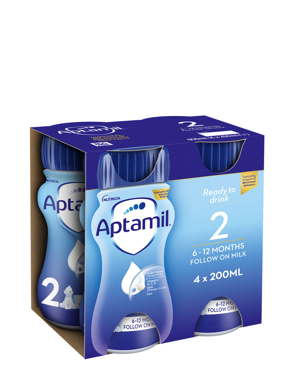 Aptamil Follow On Liquid Milk - 4 x 200ml Bottles 