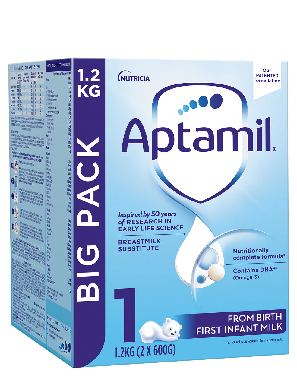 Aptamil 1 First Infant Milk from Birth 2 x 600g (1.2kg)