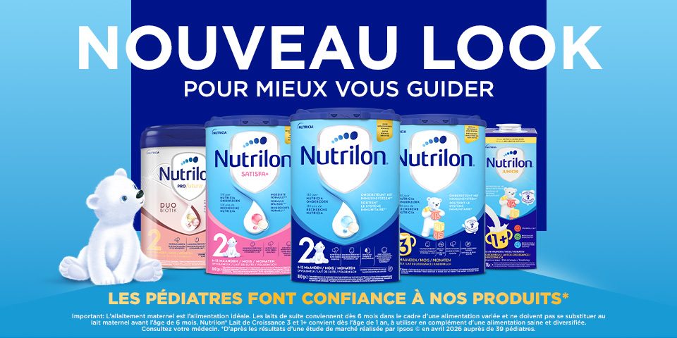 Nouvel emballage Nutrilon avec laits infantiles adaptés à chaque âge, plus faciles à identifier.