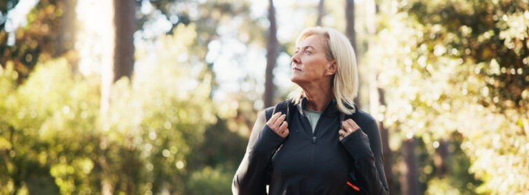Senior woman bushwalking