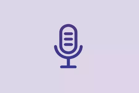 A minimalist purple microphone icon is centered on a soft lavender background. The icon features a classic microphone shape with horizontal lines representing sound input. The design is clean and modern, suitable for audio or podcast-related themes.