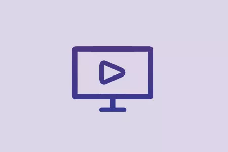 A minimalist illustration of a computer monitor with a play button icon displayed at the center. The design features a purple color scheme on a light lavender background. The image conveys a digital or streaming media concept.