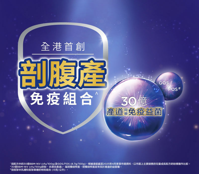 全港首創剖腹產免疫組合，30億產道同類免疫益菌 GOS/FOS