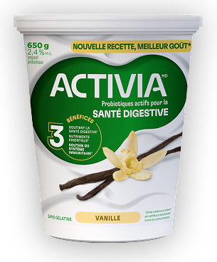 Activia vanilla probiotic yogurt container