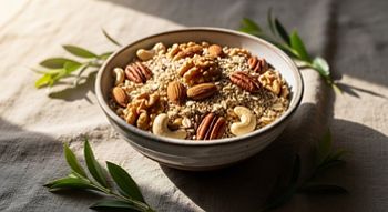 Delicious and Nutritious Bowl of Mixed Nuts and Seeds for a Healthy Breakfast.