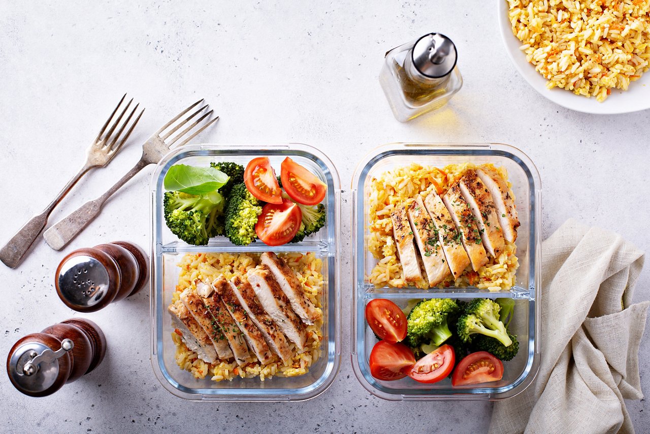 Meal prep in glass containers
