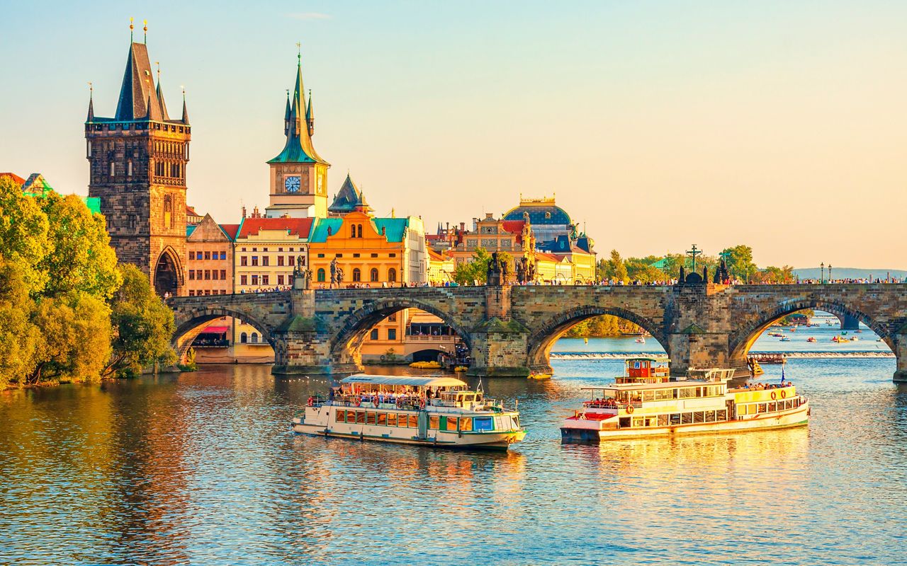 Charles Bridge and architecture of the old town in Prague, Czech republic. Vltava river. Landmarks of the Prague. Old town in Prague.