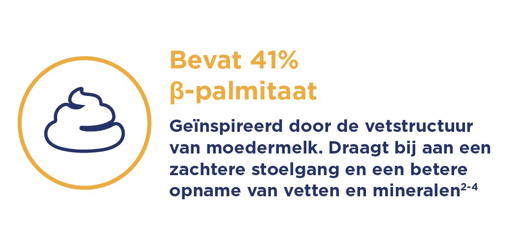 41% β-palmitaat in zuigelingenvoeding ondersteunt zachtere ontlasting en opname van voedingsstoffen.